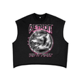 Black sleeveless shirt with 'Detroit Did It First' graphic design on a white background. Detroit Workout Gear.