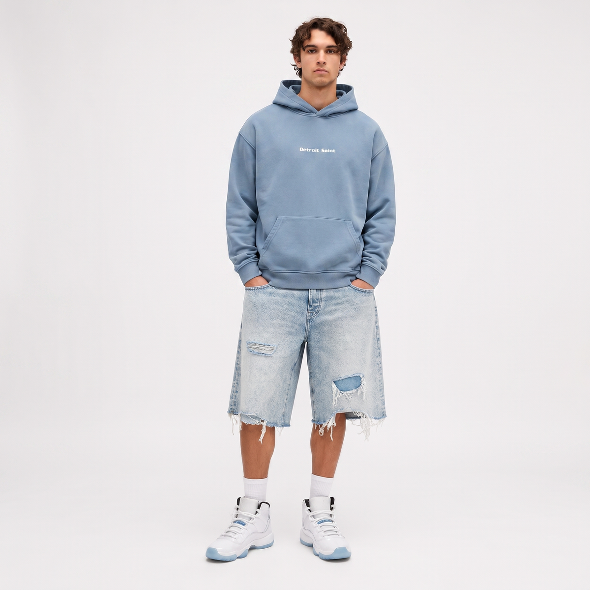 Ice Blue Vintage Wash Boxy Hoodie