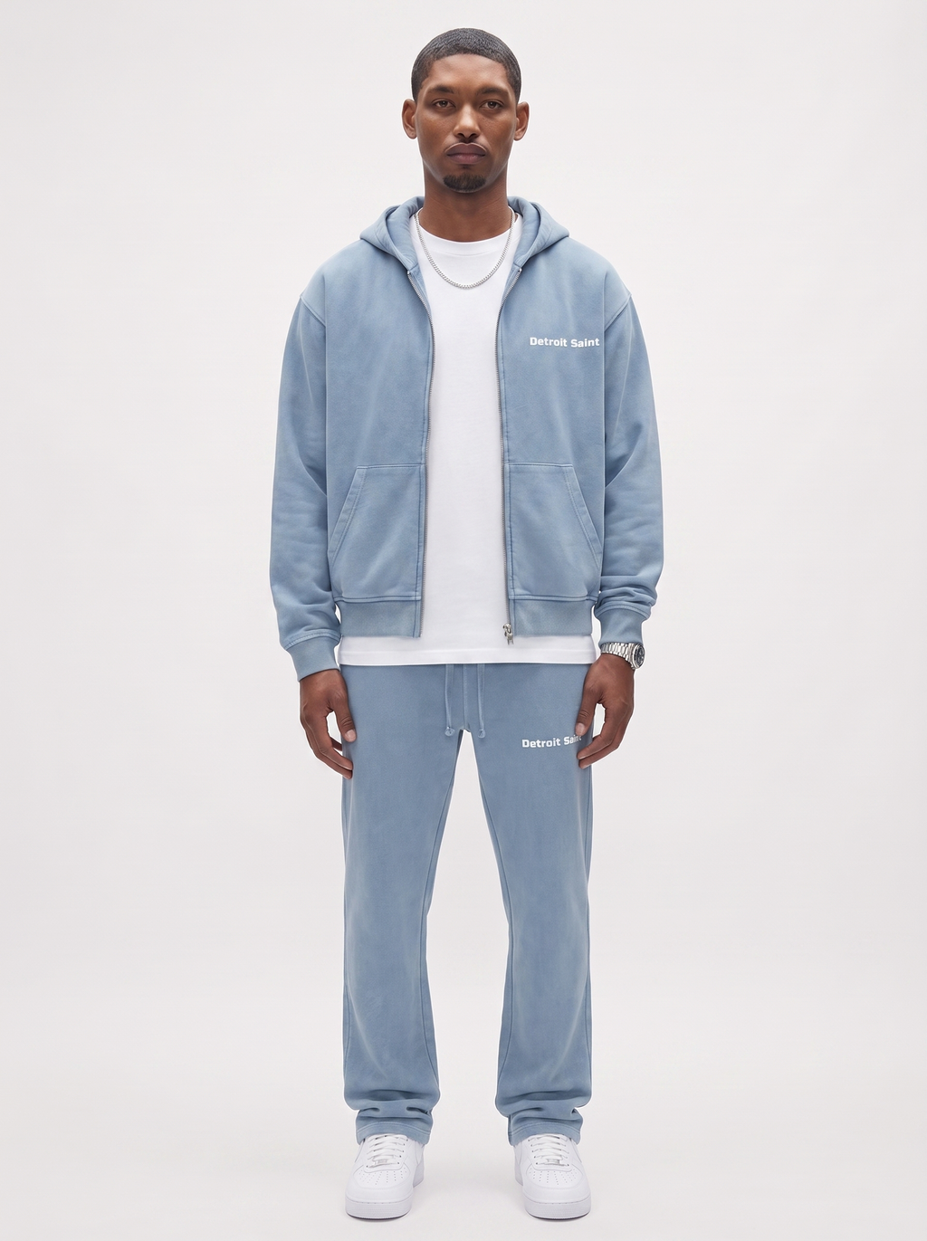 Ice Blue Saint Zip Boxy Hoodie