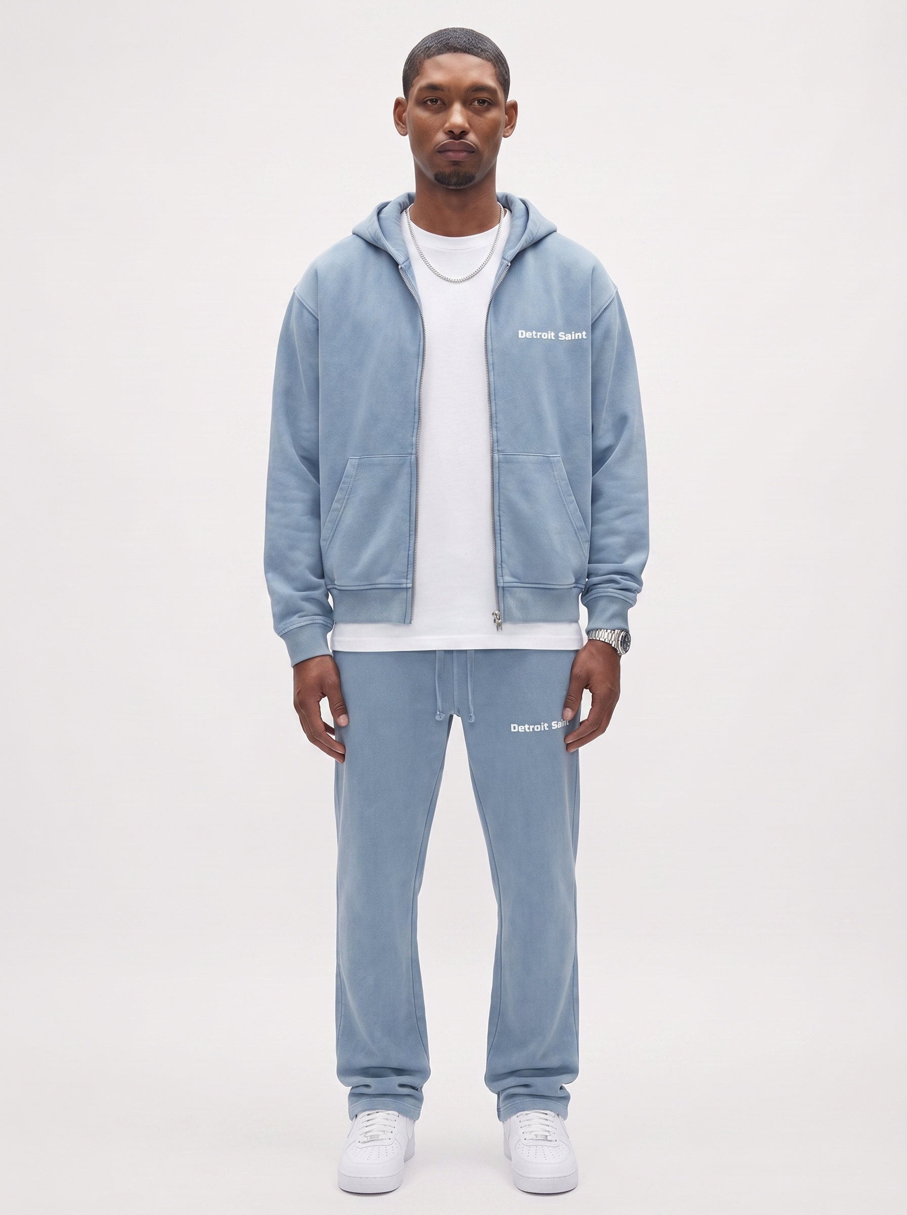 Ice Blue Saint Zip Boxy Hoodie